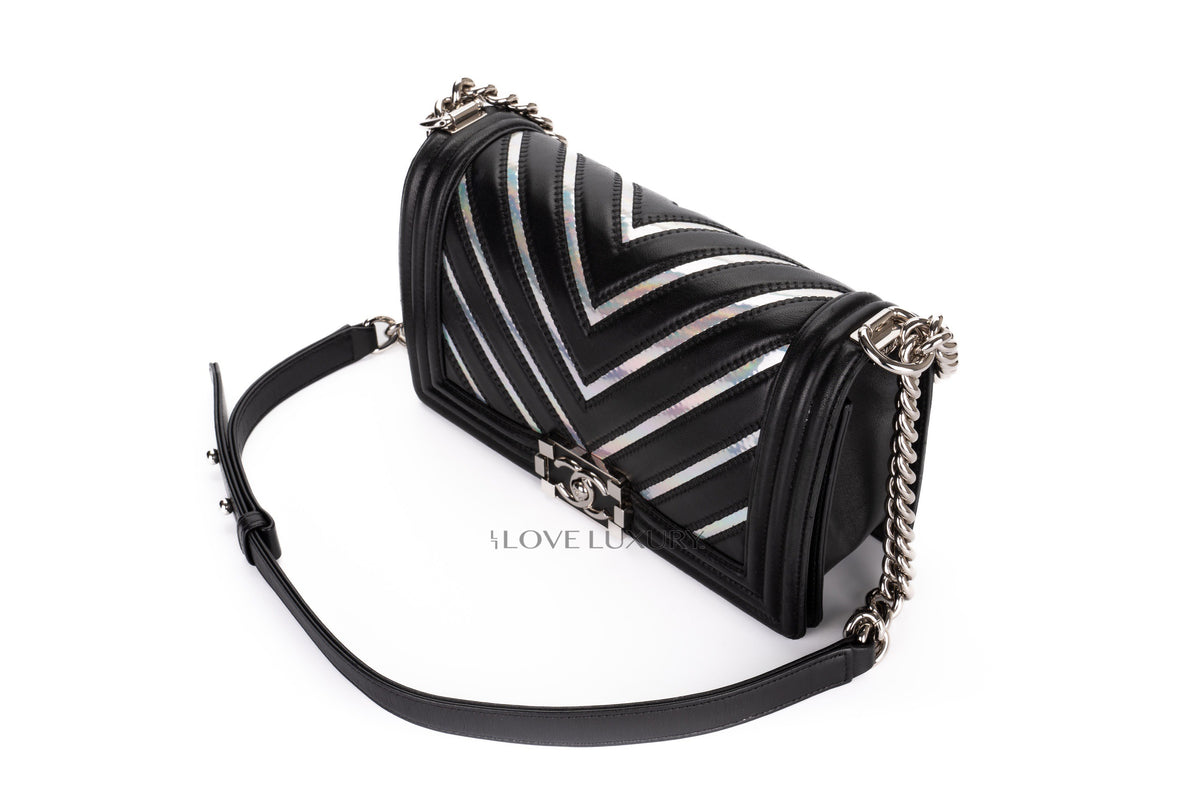 Chanel Medium Boy Black Holographic PVC Patent - view 9