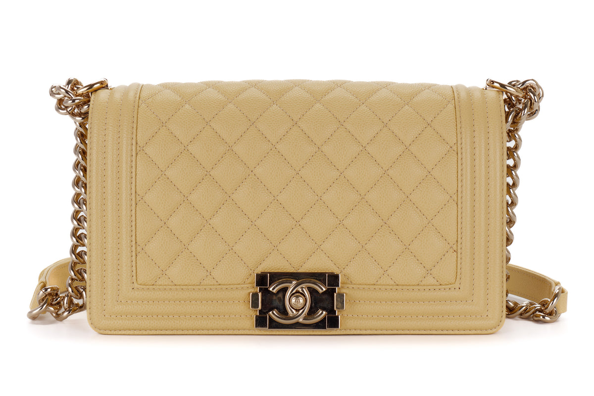Chanel Medium Boy Pale Yellow Caviar Light Gold Hardware - view 1