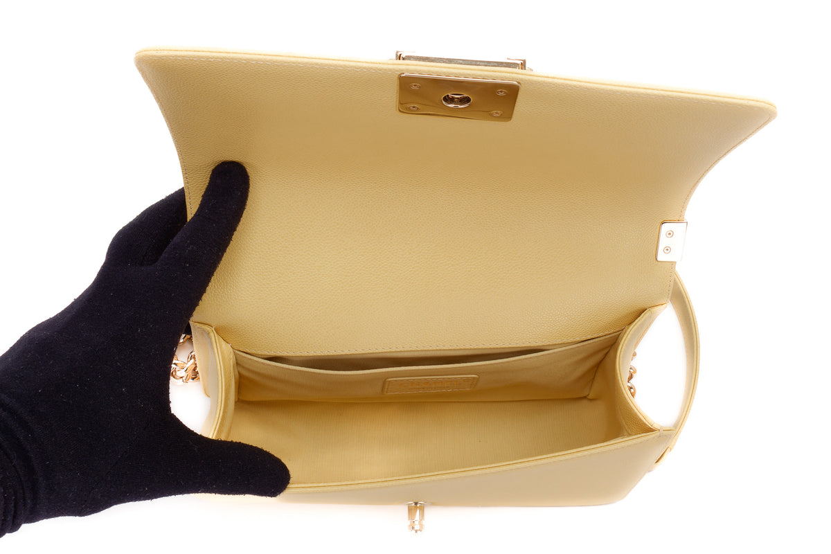 Chanel Medium Boy Pale Yellow Caviar Light Gold Hardware - view 10