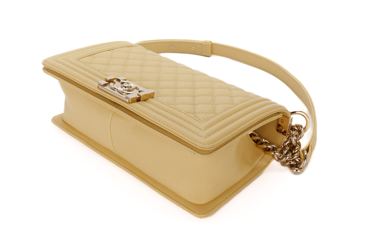 Chanel Medium Boy Pale Yellow Caviar Light Gold Hardware - view 12