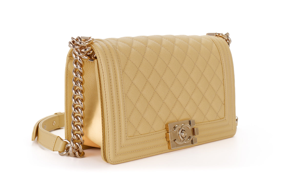 Chanel Medium Boy Pale Yellow Caviar Light Gold Hardware - view 2