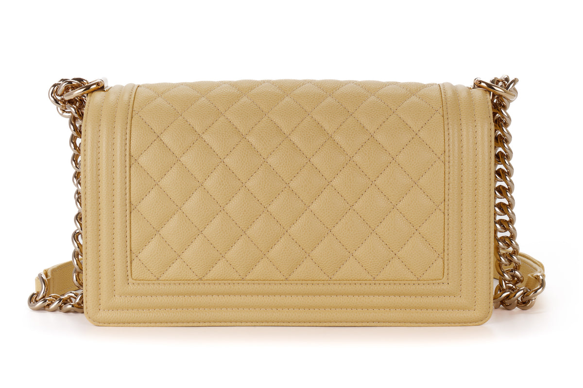 Chanel Medium Boy Pale Yellow Caviar Light Gold Hardware - view 3