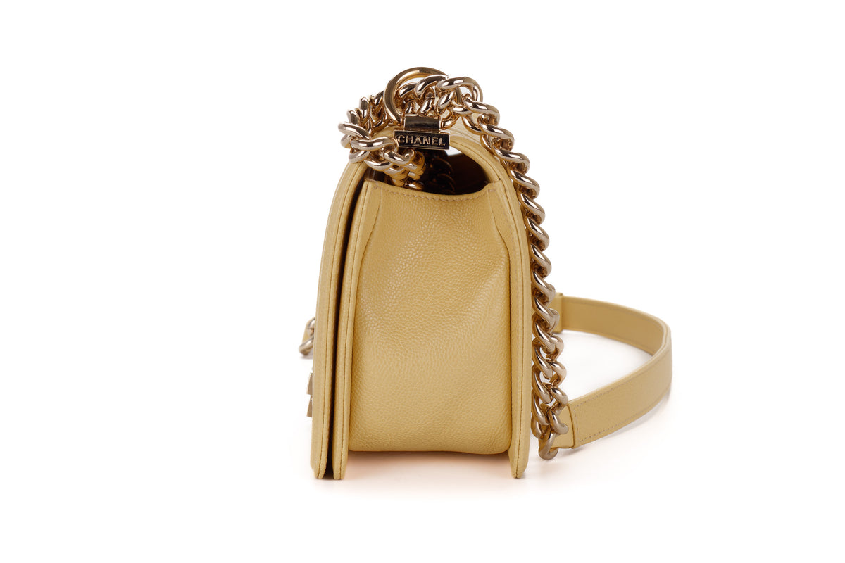 Chanel Medium Boy Pale Yellow Caviar Light Gold Hardware - view 4
