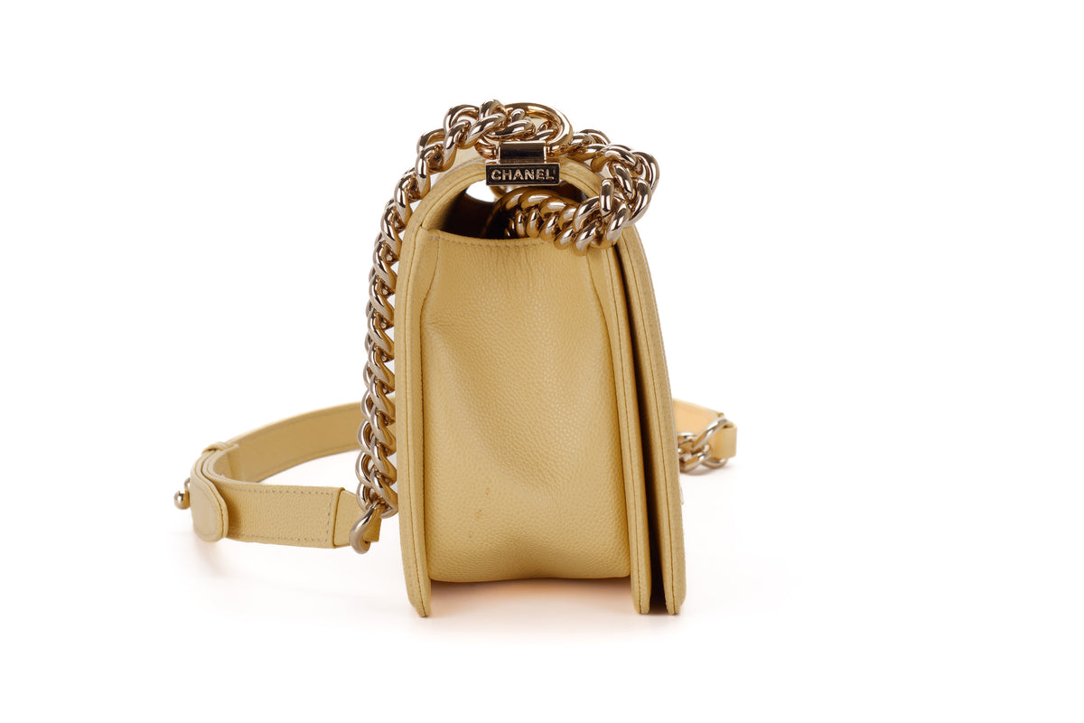 Chanel Medium Boy Pale Yellow Caviar Light Gold Hardware - view 5