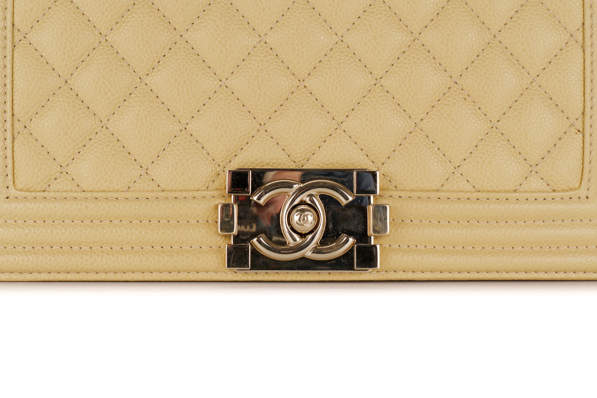 Chanel Medium Boy Pale Yellow Caviar Light Gold Hardware - view 7