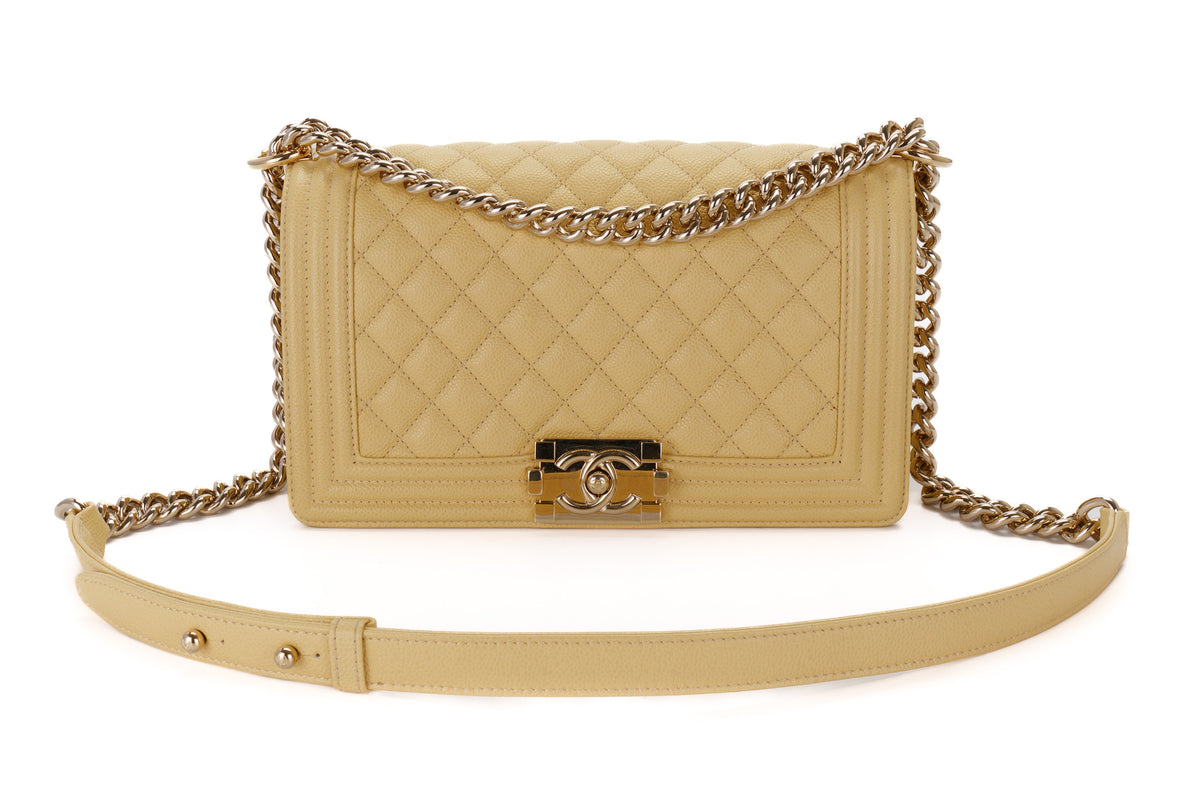 Chanel Medium Boy Pale Yellow Caviar Light Gold Hardware - view 8