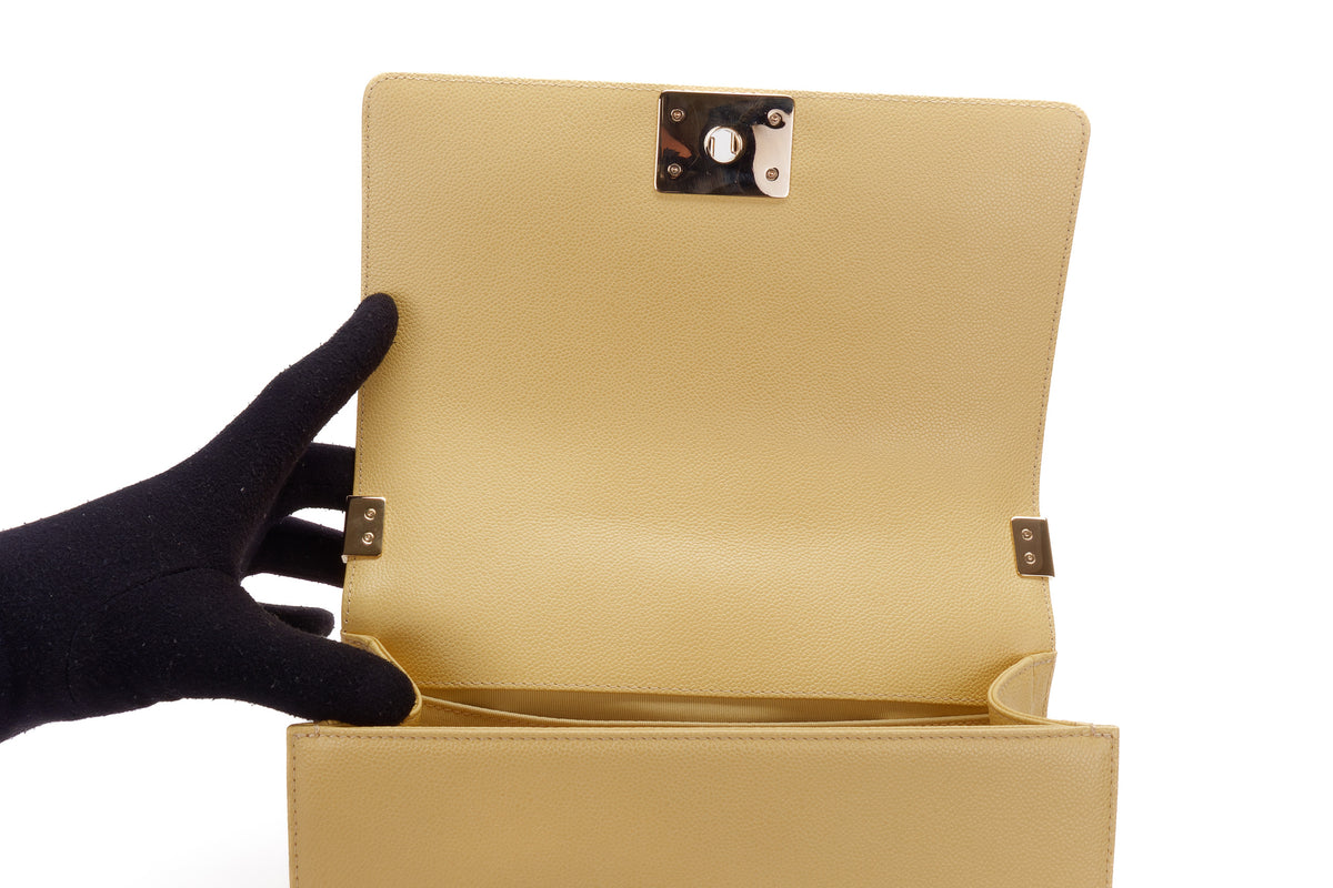 Chanel Medium Boy Pale Yellow Caviar Light Gold Hardware - view 9