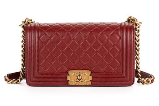 Chanel Medium Boy Quilted Red Lambskin & Leather Gold Hardware - view 1