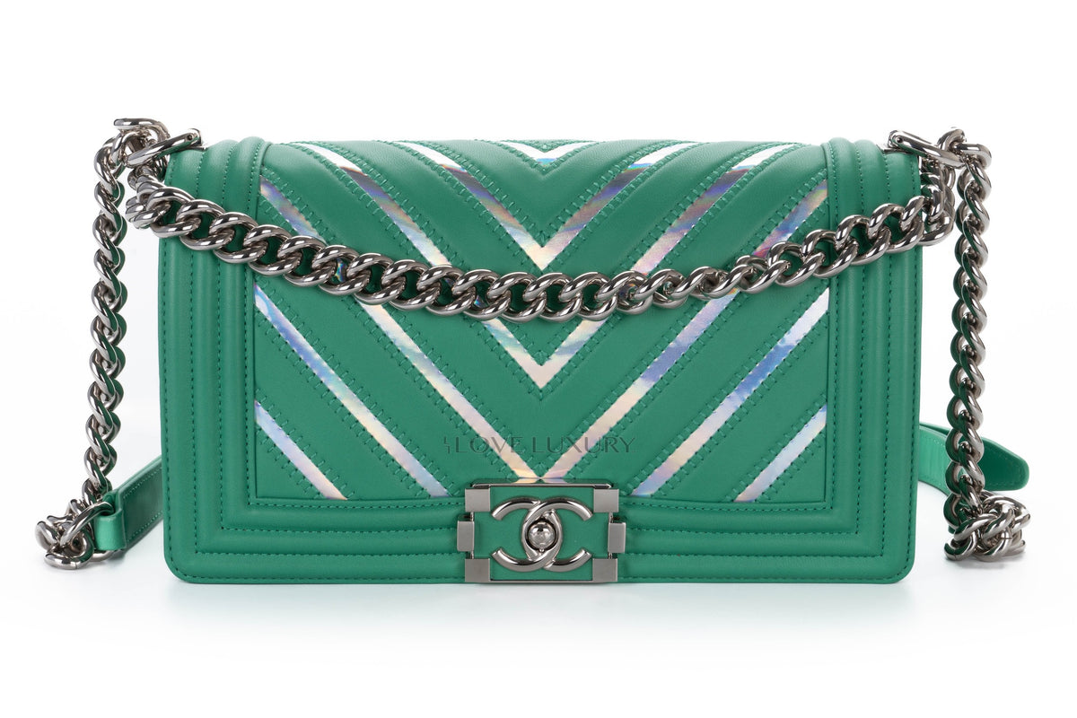 Chanel Medium Boy Green Holographic PVC Patent - view 1