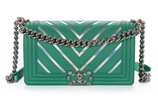 Chanel Medium Boy Green Holographic PVC Patent - view 1