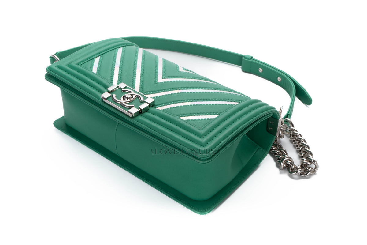 Chanel Medium Boy Green Holographic PVC Patent - view 10