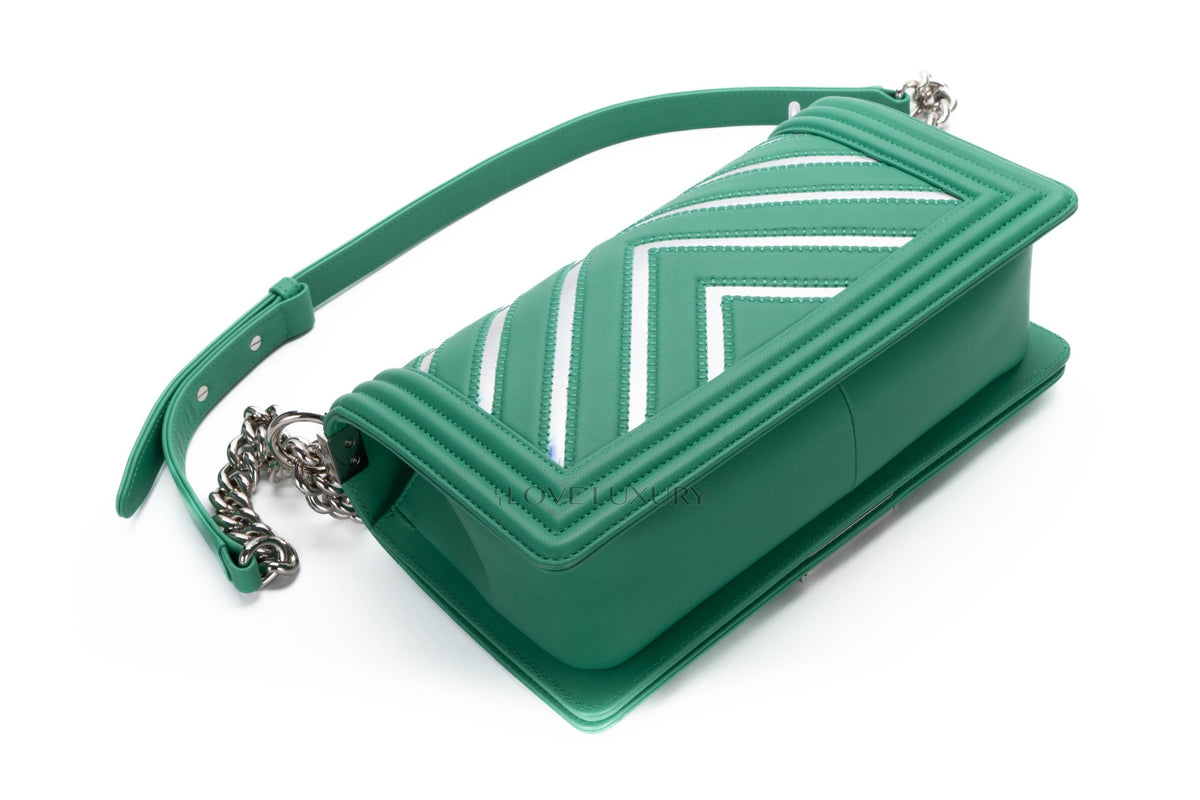 Chanel Medium Boy Green Holographic PVC Patent - view 11