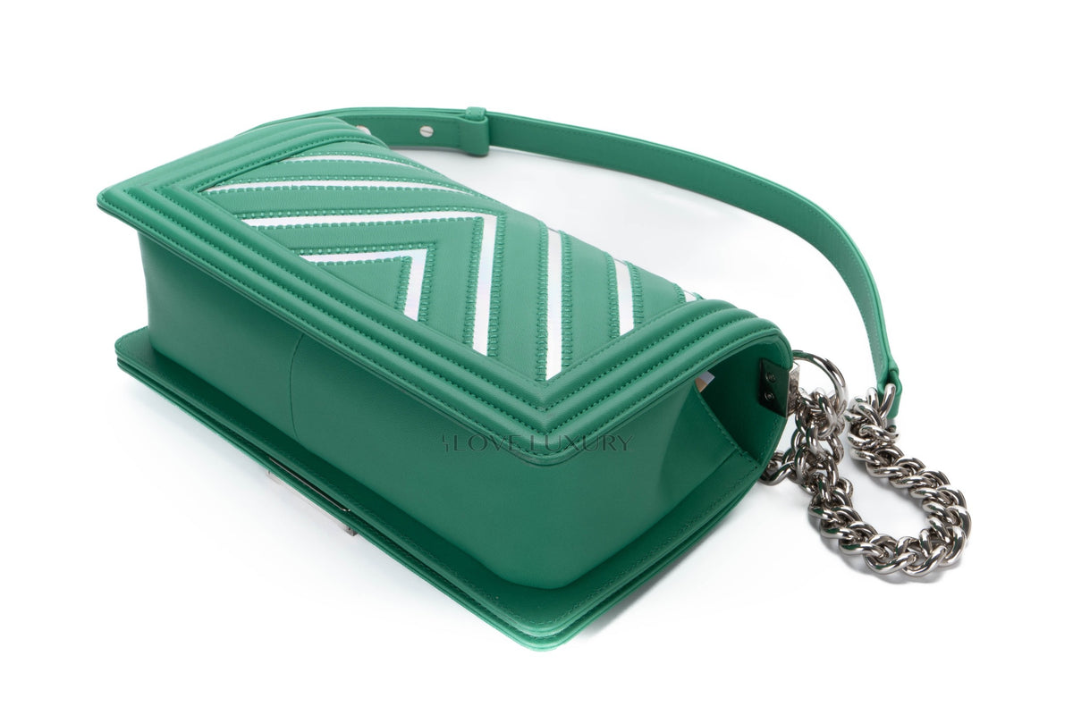 Chanel Medium Boy Green Holographic PVC Patent - view 12