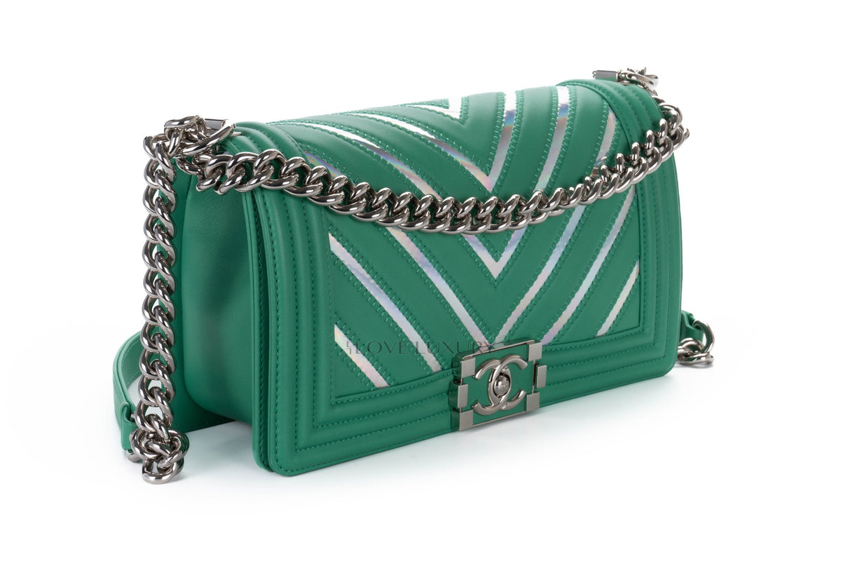 Chanel Medium Boy Green Holographic PVC Patent - view 2