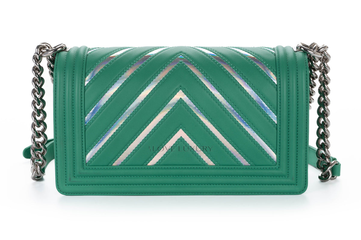 Chanel Medium Boy Green Holographic PVC Patent - view 3