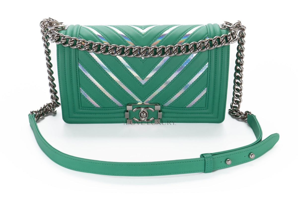 Chanel Medium Boy Green Holographic PVC Patent - view 6