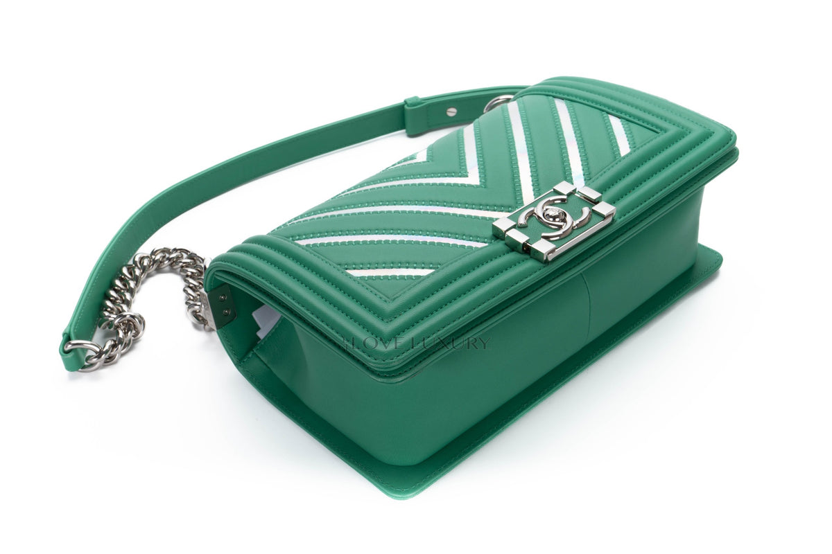 Chanel Medium Boy Green Holographic PVC Patent - view 9