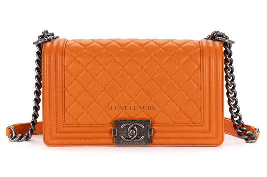Chanel Medium Boy Orange Lambskin Silver Hardware - view 1