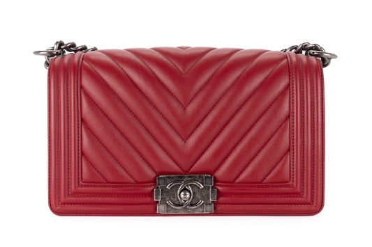 Chanel Medium Boy Chevron Red Calfskin Silver Hardware - view 1