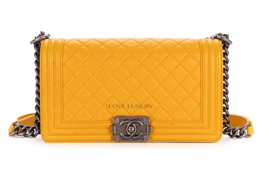 Chanel Medium Boy Yellow Lambskin Silver Hardware - view 1