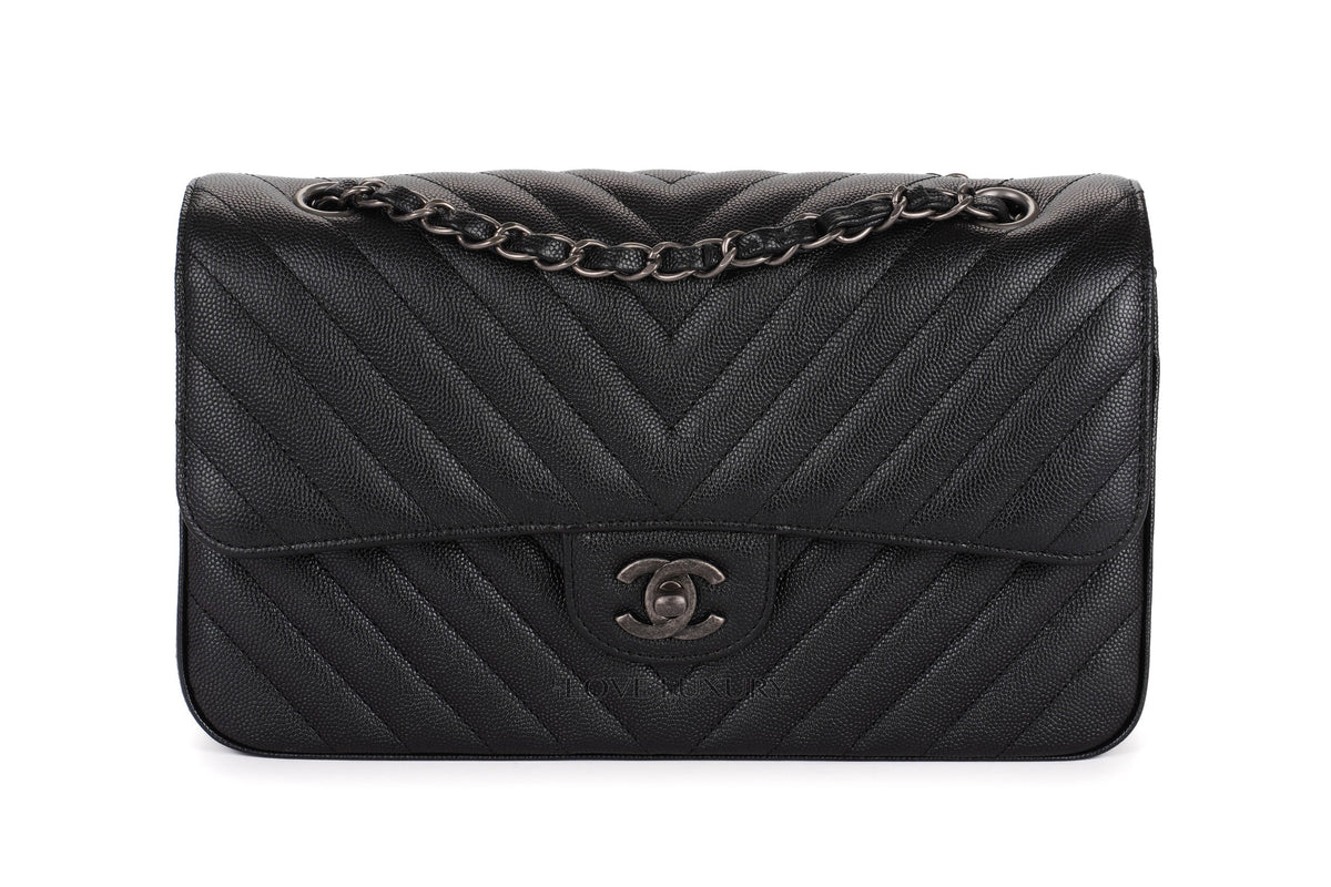 Chanel Medium Bag Chevron Black Iridescent Caviar Ruthenium Hardware - view 1