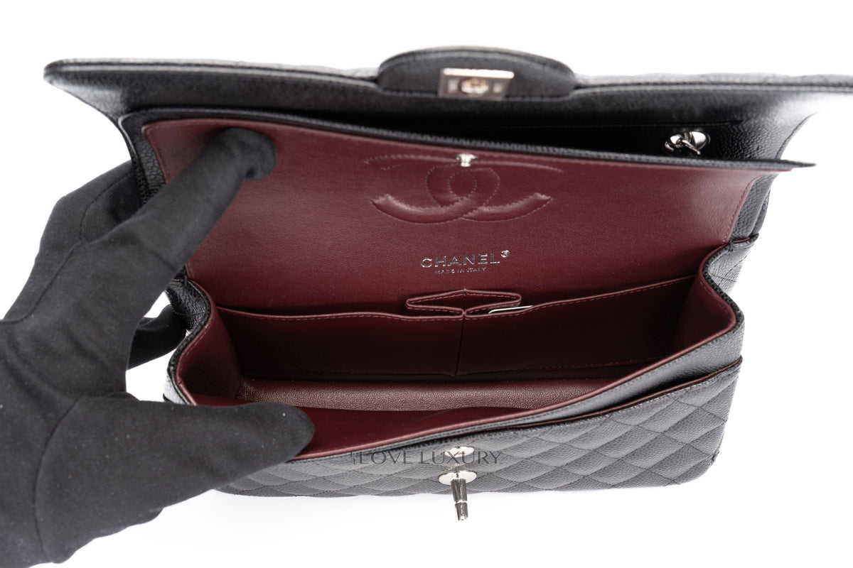 Chanel Medium Classic Flap Black Caviar Silver Hardware - view 11