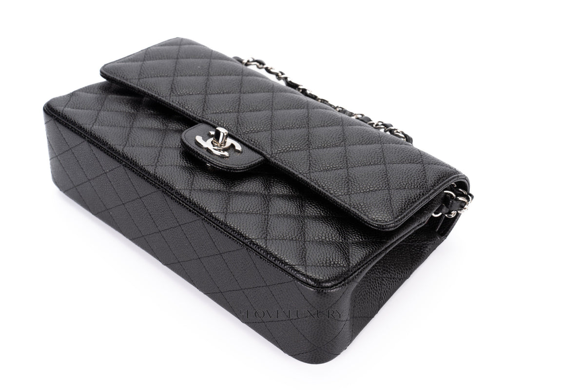 Chanel Medium Classic Flap Black Caviar Silver Hardware - view 13