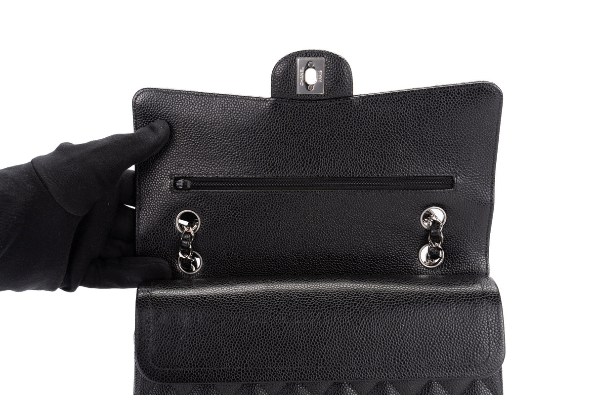 Chanel Medium Classic Flap Black Caviar Silver Hardware - view 9