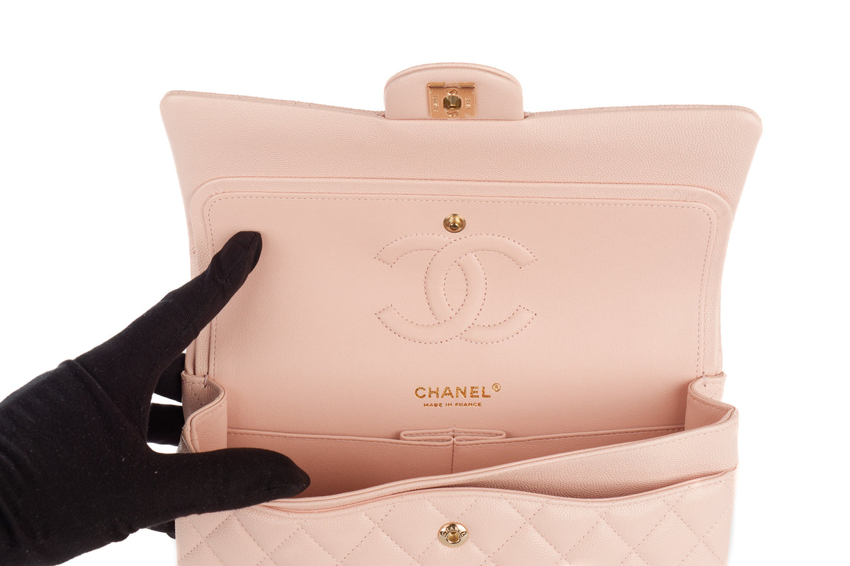 Chanel Medium Classic Double Flap Baby Pink Caviar Champagne Hardware - view 10