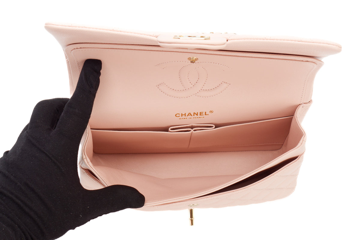 Chanel Medium Classic Double Flap Baby Pink Caviar Champagne Hardware - view 11