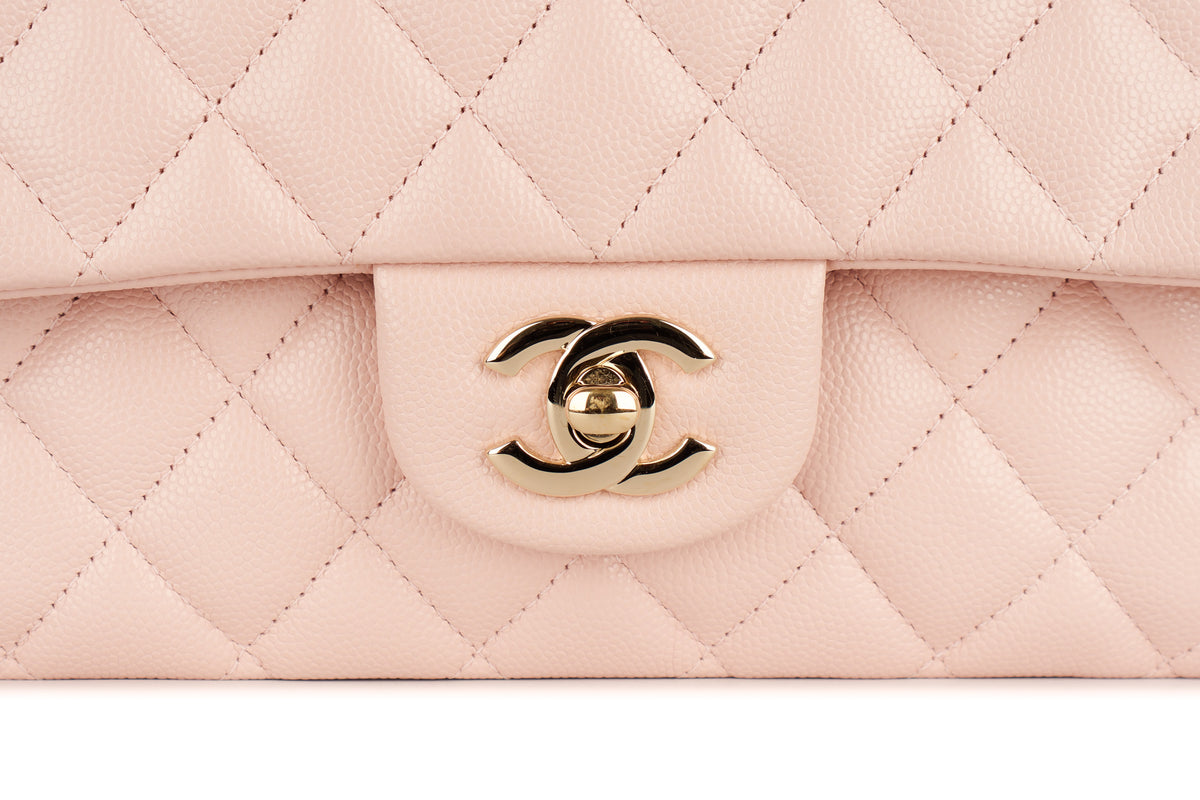 Chanel Medium Classic Double Flap Baby Pink Caviar Champagne Hardware - view 7