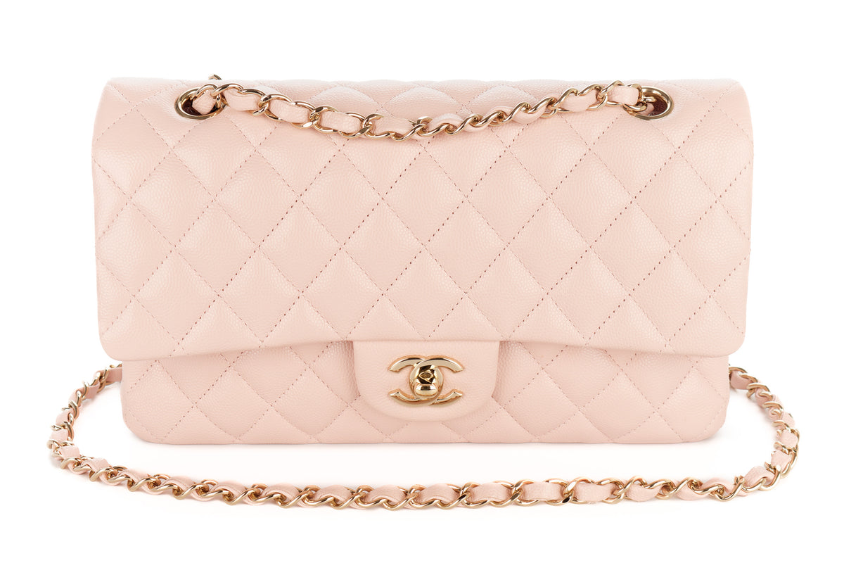 Chanel Medium Classic Double Flap Baby Pink Caviar Champagne Hardware - view 8