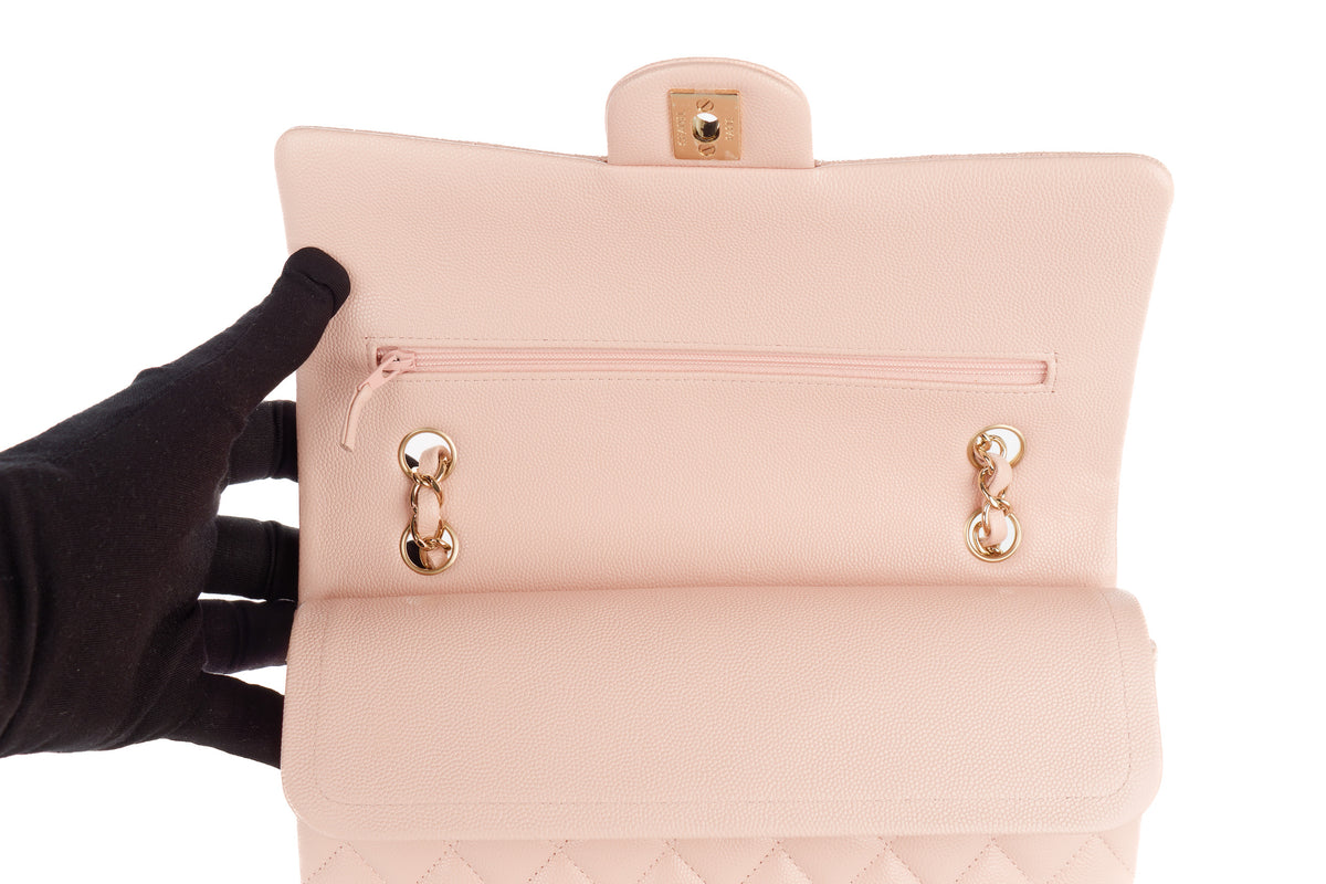Chanel Medium Classic Double Flap Baby Pink Caviar Champagne Hardware - view 9