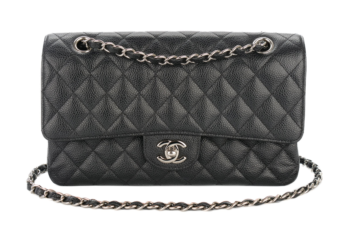 Chanel Medium Classic Double Flap Black Caviar Silver Hardware - view 11