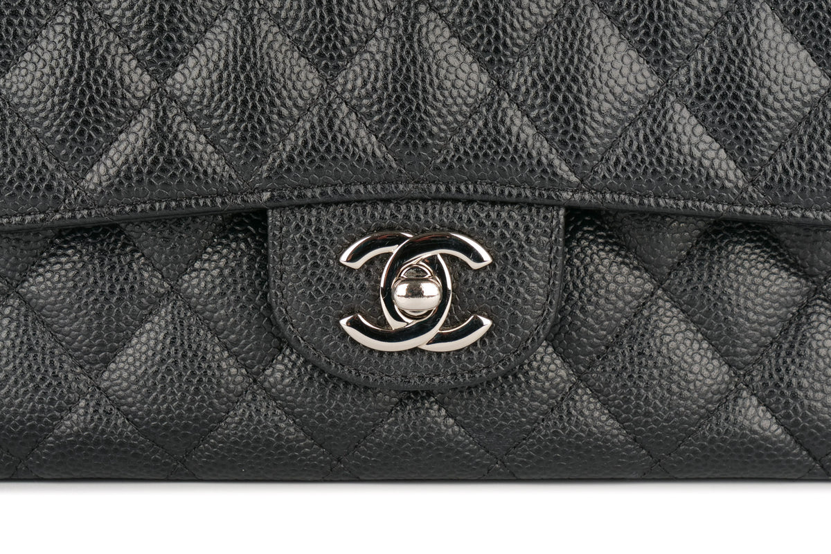 Chanel Medium Classic Double Flap Black Caviar Silver Hardware - view 7