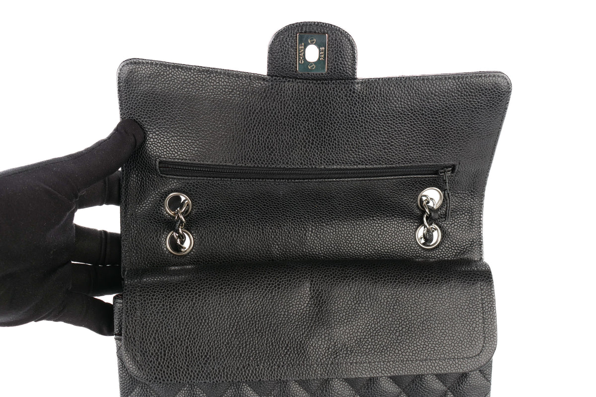 Chanel Medium Classic Double Flap Black Caviar Silver Hardware - view 8