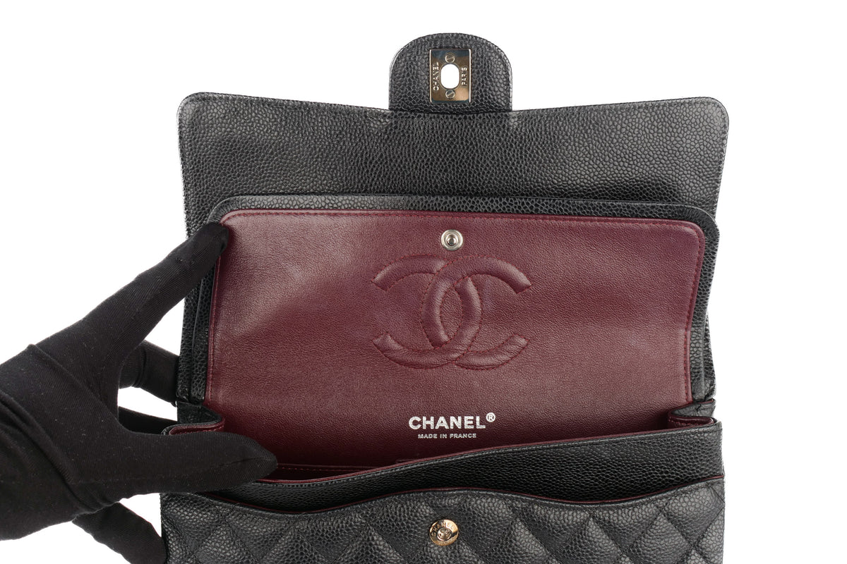 Chanel Medium Classic Double Flap Black Caviar Silver Hardware - view 9