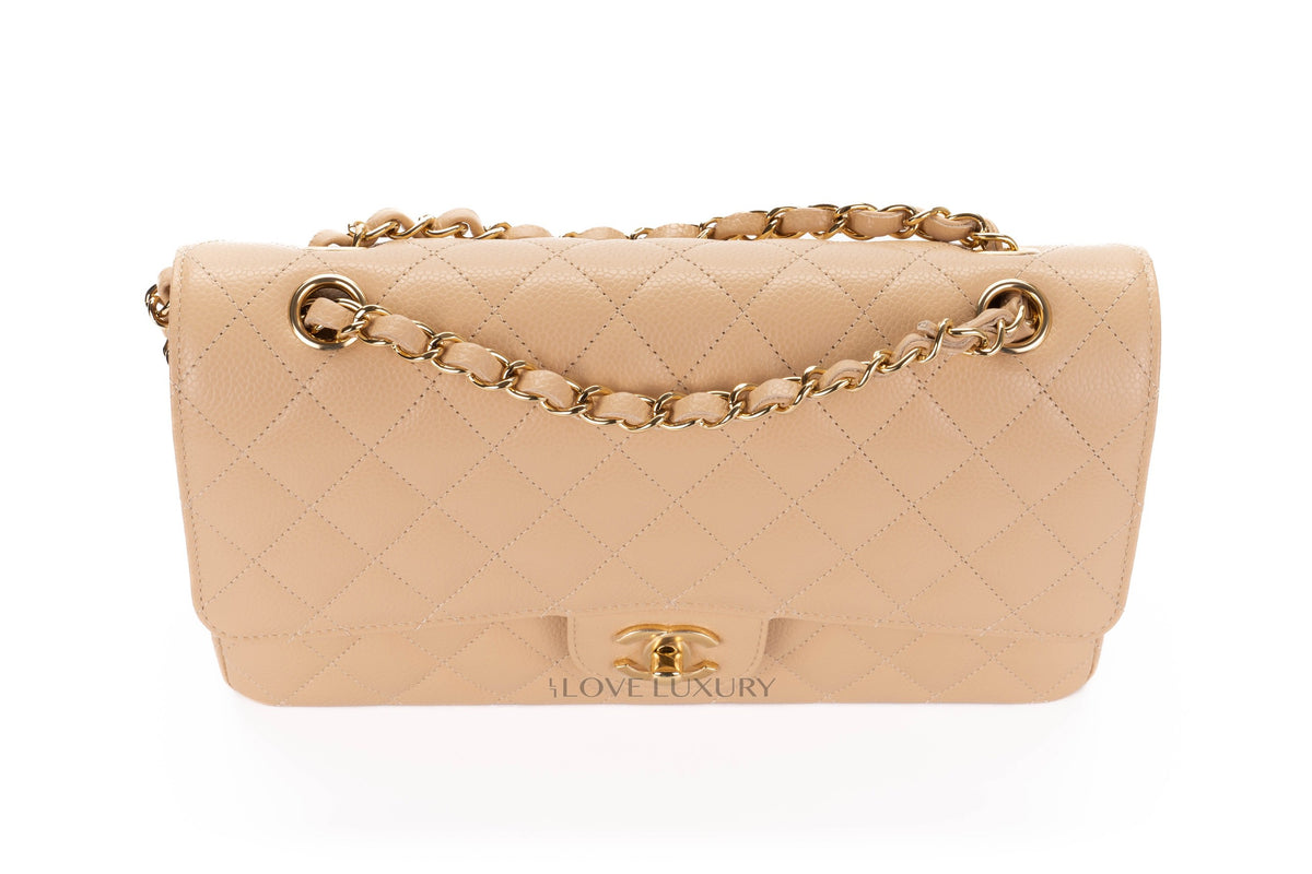 Chanel Medium Classic Flap Beige Clair Caviar - view 7