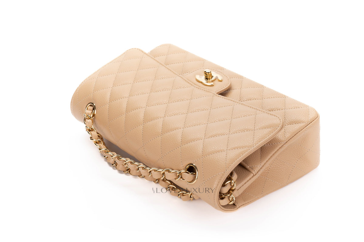 Chanel Medium Classic Flap Beige Clair Caviar - view 8