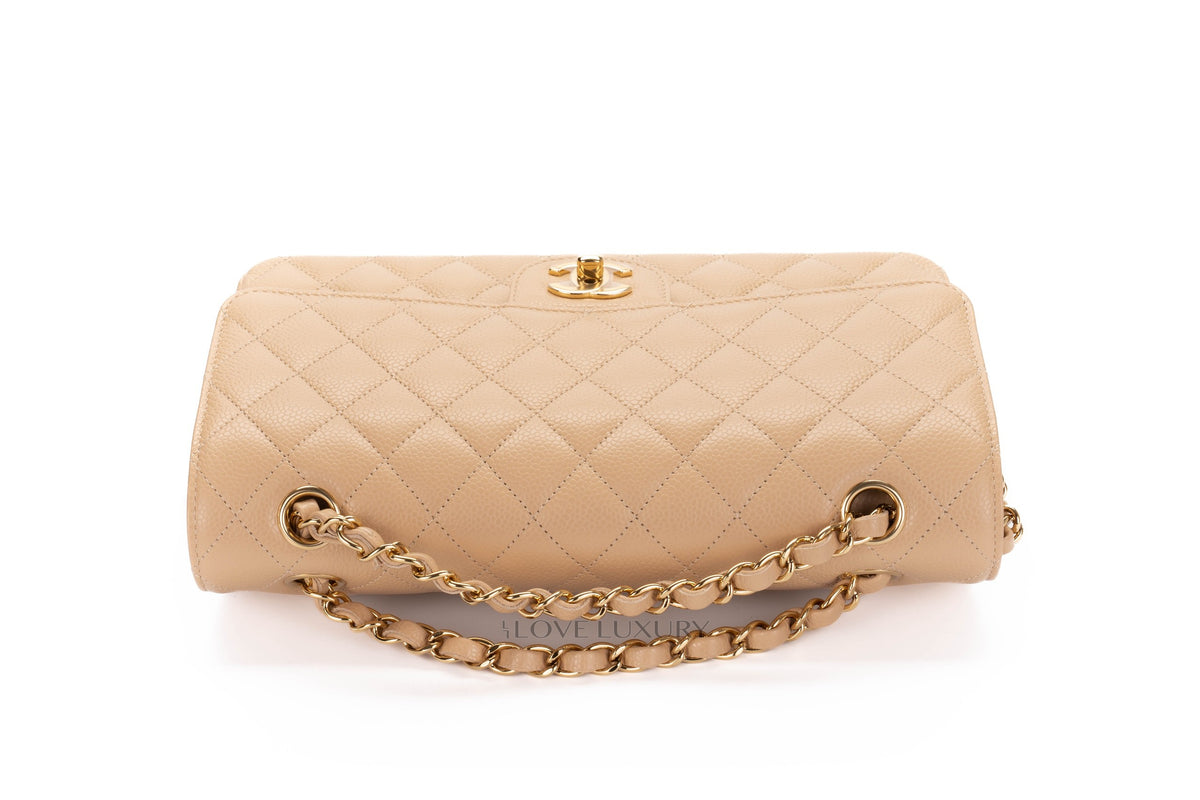Chanel Medium Classic Flap Beige Clair Caviar - view 9