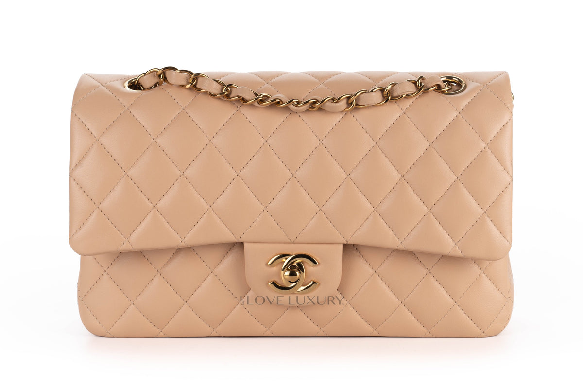Chanel Medium Classic Flap Beige Claire Lambskin Gold Hardware - view 1
