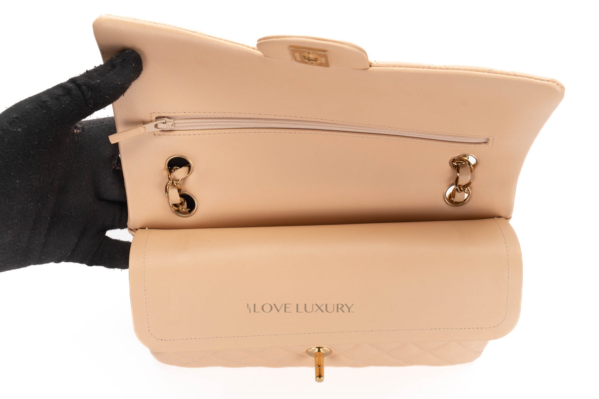 Chanel Medium Classic Flap Beige Claire Lambskin Gold Hardware - view 10