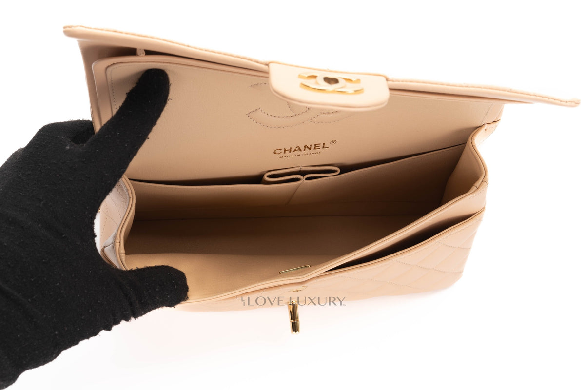 Chanel Medium Classic Flap Beige Claire Lambskin Gold Hardware - view 11