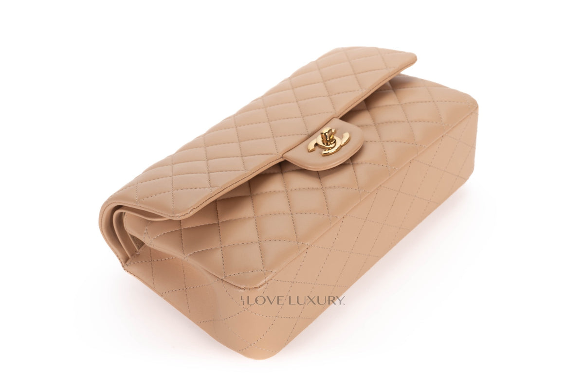 Chanel Medium Classic Flap Beige Claire Lambskin Gold Hardware - view 12