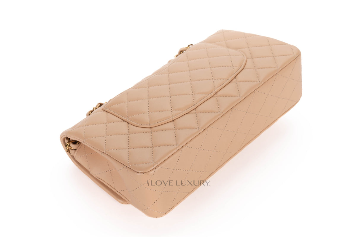 Chanel Medium Classic Flap Beige Claire Lambskin Gold Hardware - view 14
