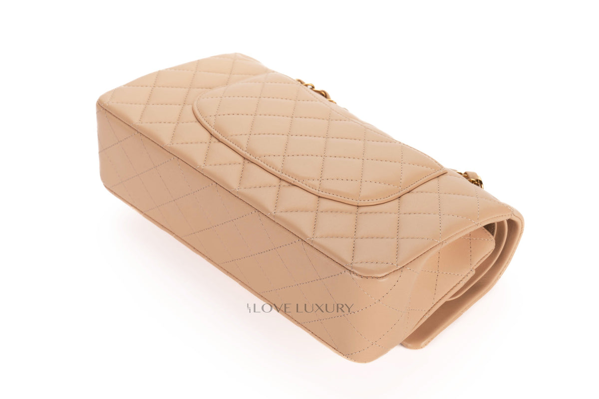 Chanel Medium Classic Flap Beige Claire Lambskin Gold Hardware - view 15