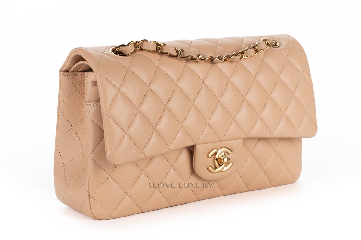 Chanel Medium Classic Flap Beige Claire Lambskin Gold Hardware - view 2