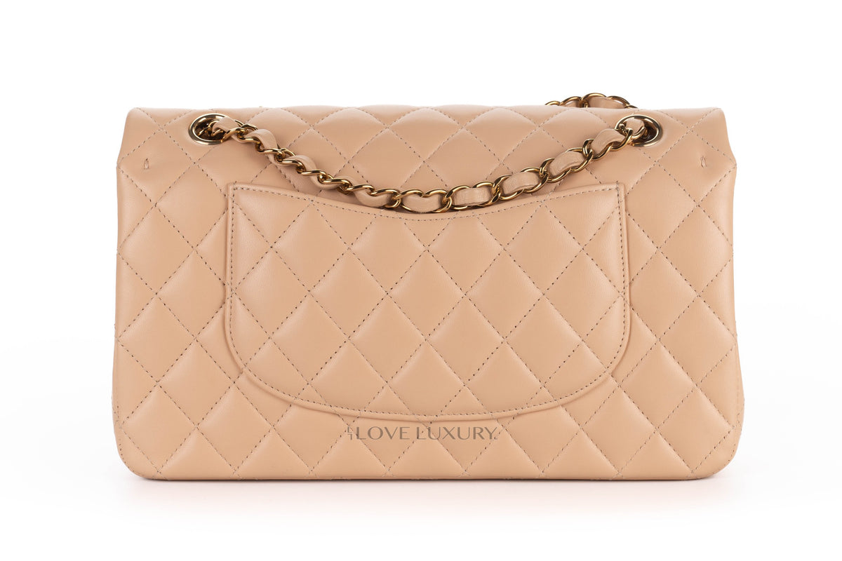 Chanel Medium Classic Flap Beige Claire Lambskin Gold Hardware - view 3