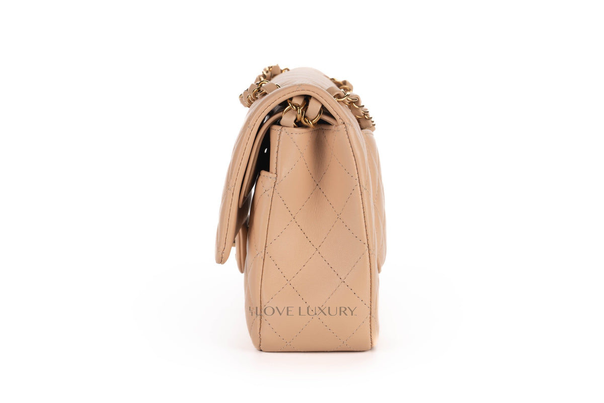 Chanel Medium Classic Flap Beige Claire Lambskin Gold Hardware - view 4