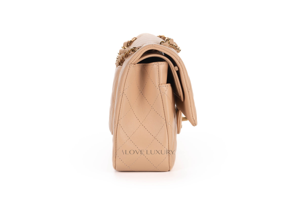 Chanel Medium Classic Flap Beige Claire Lambskin Gold Hardware - view 5